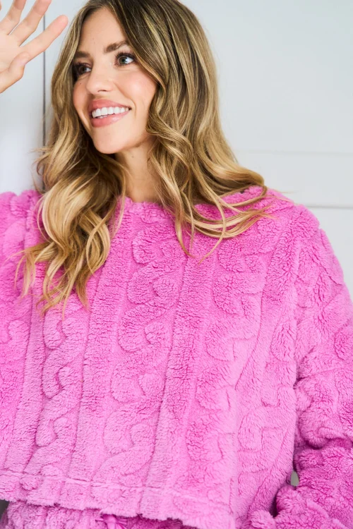 JimJam Pink Cabel Fleece Twosie Set - Small/Medium Image 3