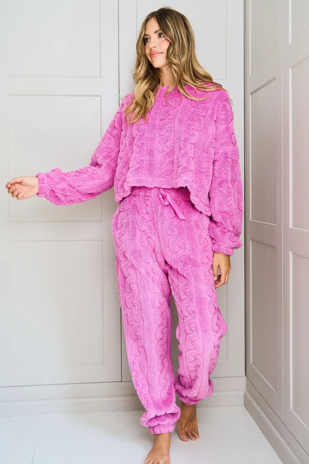 JimJam Pink Cabel Fleece Twosie Set - Small/Medium Image 1
