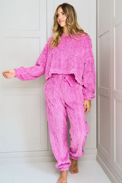 JimJam Pink Cabel Fleece Twosie Set - Small/Medium Image 1