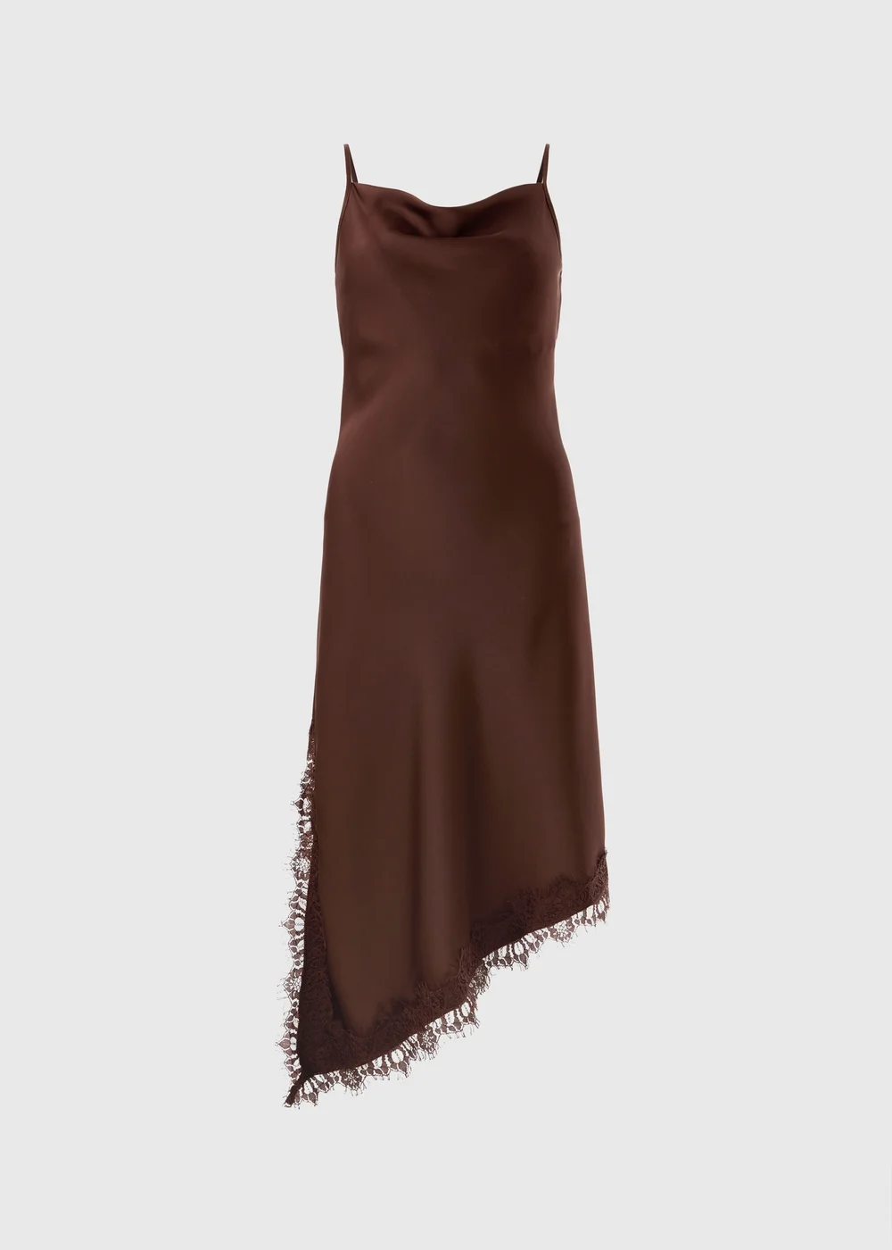 Chocolate Brown Satin Asymmetric Cami Midi Dress - 16 Image 4