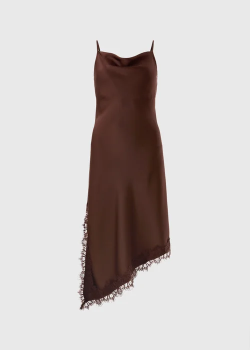Chocolate Brown Satin Asymmetric Cami Midi Dress - 16 Image 4