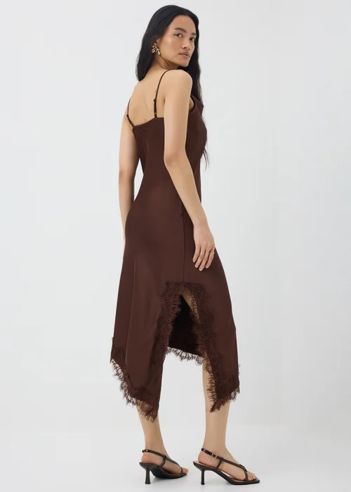 Chocolate Brown Satin Asymmetric Cami Midi Dress - 16 Image 2