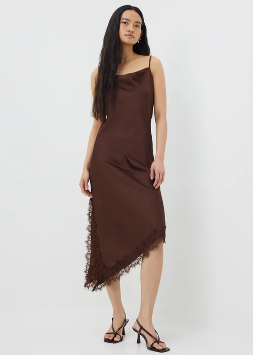 Chocolate Brown Satin Asymmetric Cami Midi Dress - 16 Image 1