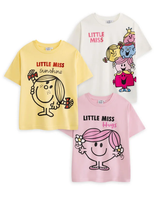 Vanilla Underground Mr. Men & Little Miss Girls Multicoloured T-Shirts (2-8 Years) - Pack of 3