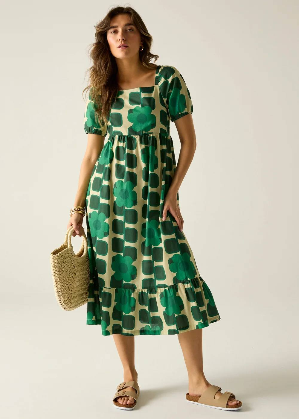 Regatta Giant Square Flower Green Orla Midi Summer Dress - 14 Image 1