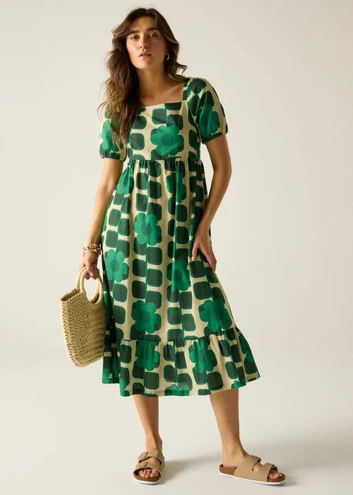 Regatta Giant Square Flower Green Orla Midi Summer Dress - 14 Image 1