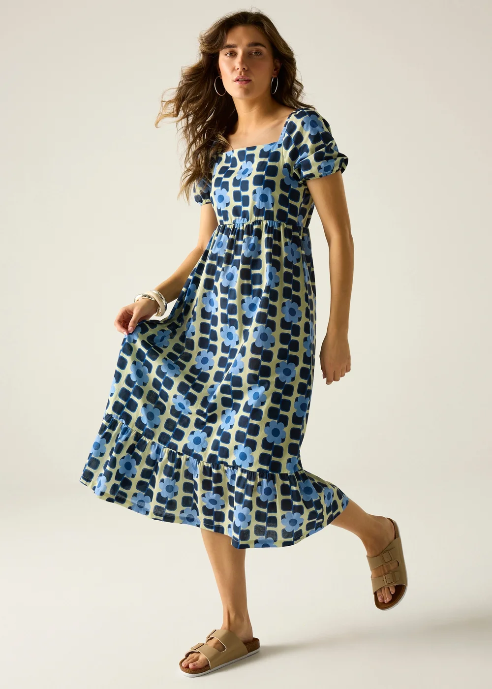 Regatta Giant Square Flower Blue Orla Midi Summer Dress - 8 Image 1