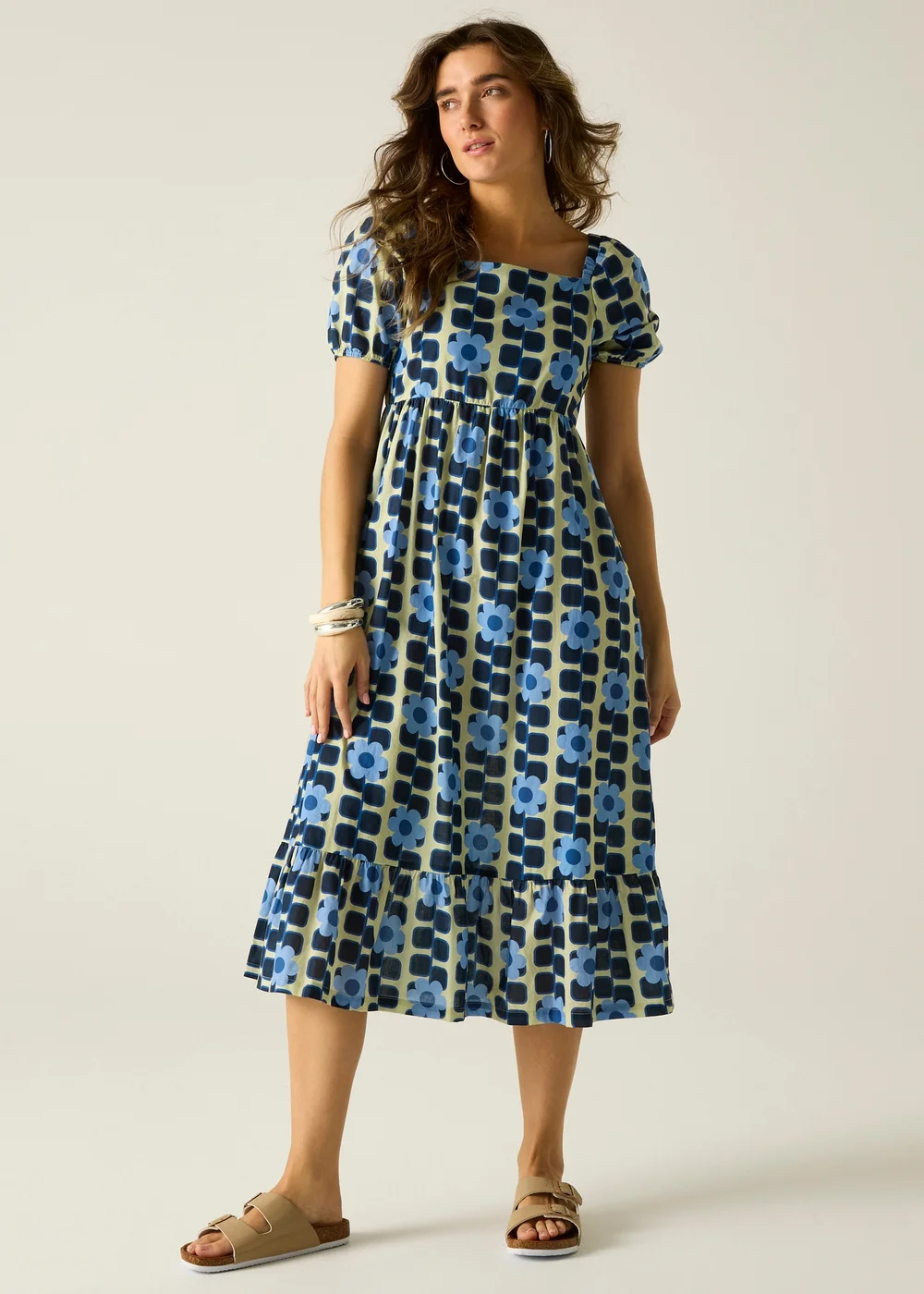 Regatta Giant Square Flower Blue Orla Midi Summer Dress - 8 Image 5