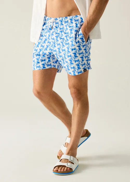 Regatta White Sonic Blue Geo Loras UPF 50 Swim Shorts - XL Image 4