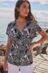 Roman Black Abstract Print V-Neck Stretch Top - 16 Image 1