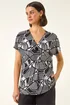 Roman Black Abstract Print V-Neck Stretch Top - 16 Image 4