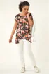 Roman Black Floral Print Hanky Hem Top - 20 Image 2