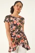 Roman Black Floral Print Hanky Hem Top - 20 Image 1