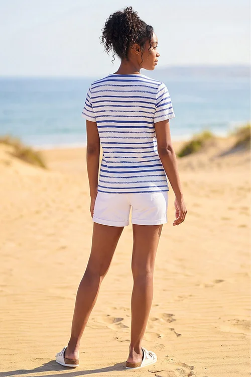 Roman Blue Floral Stripe Print Stretch Top - 12 Image 3