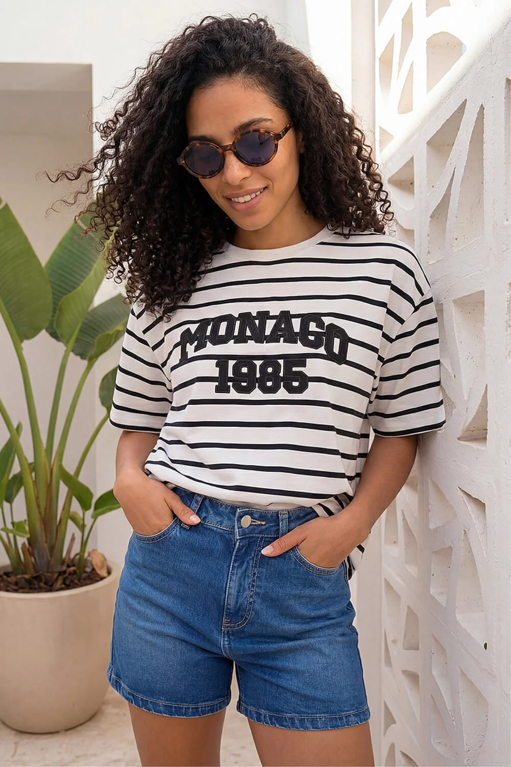 Roman White Monaco Stripe Print Cotton Top - 18 Image 1