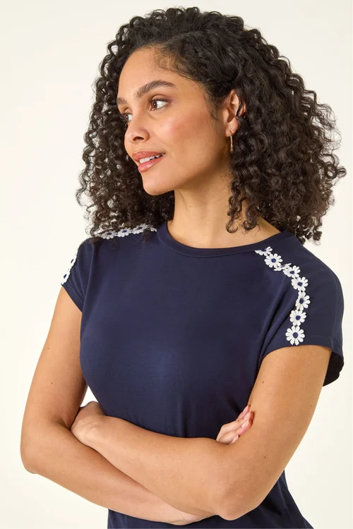 Roman Navy Daisy Shoulder Trim T-Shirt - 18 Image 1