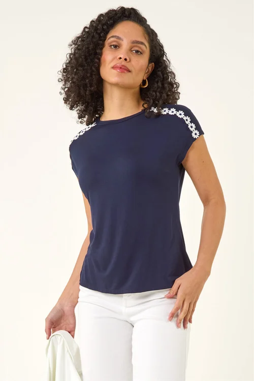 Roman Navy Daisy Shoulder Trim T-Shirt - 18 Image 3