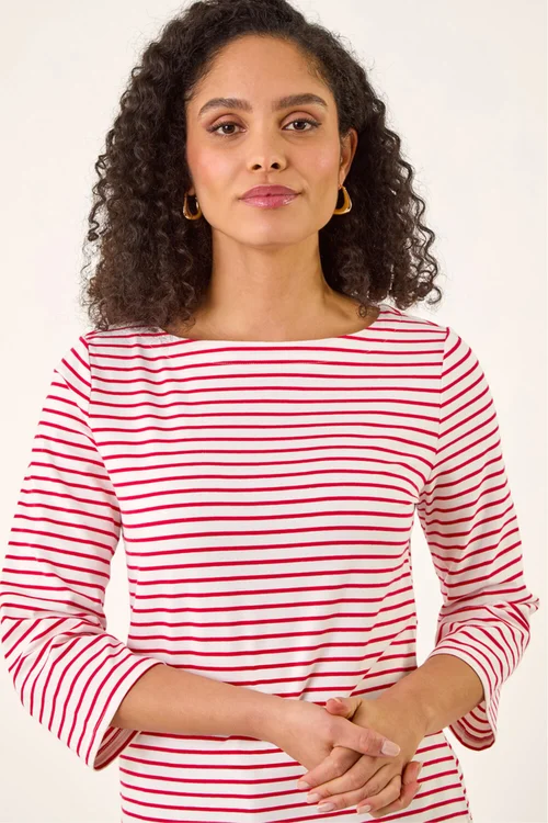 Roman Red Stripe Print Boat Neck Top - 16 Image 4