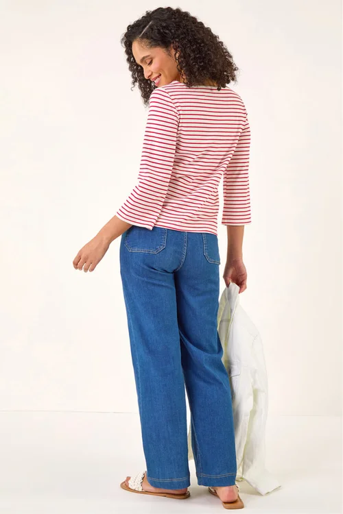 Roman Red Stripe Print Boat Neck Top - 16 Image 3