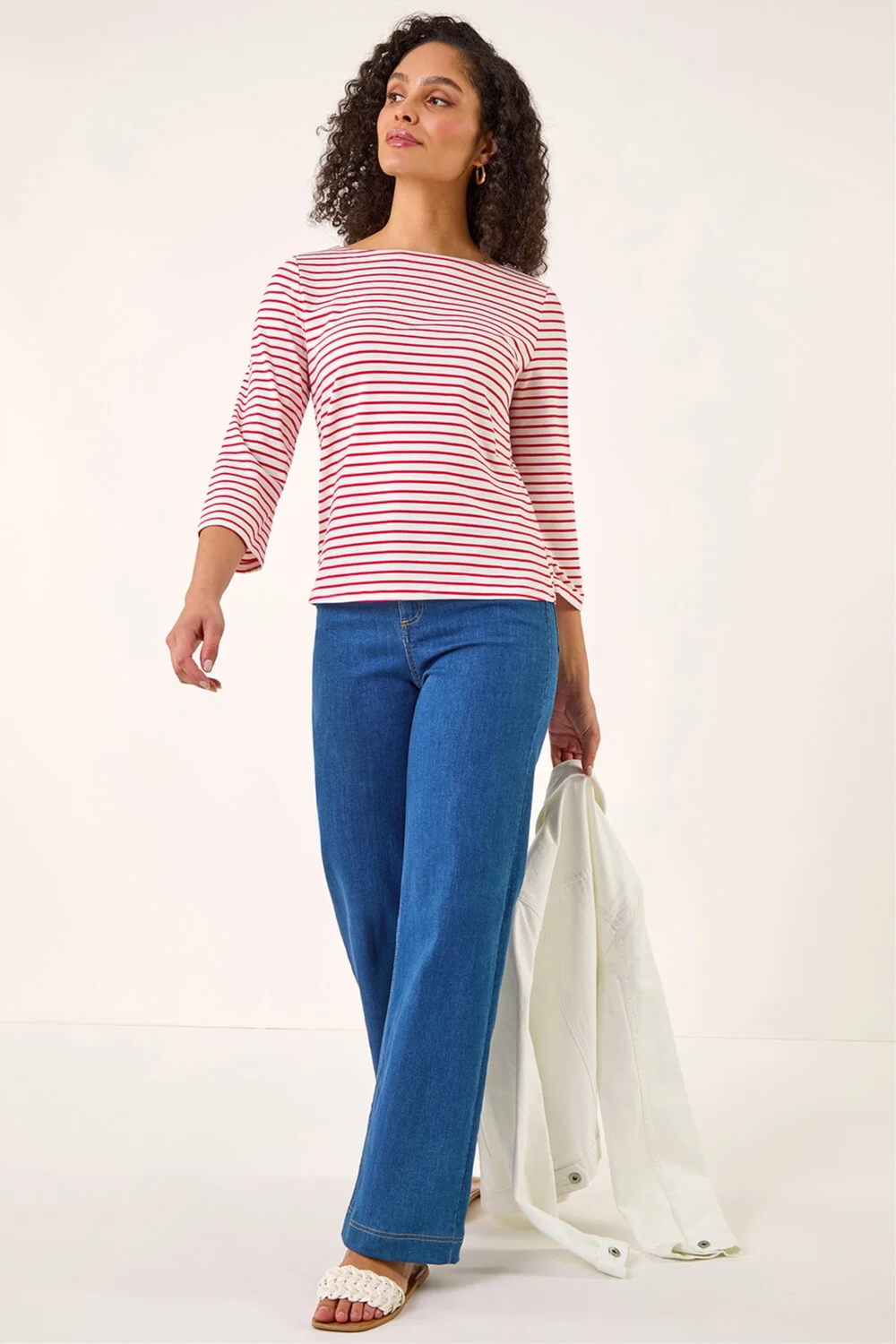 Roman Red Stripe Print Boat Neck Top - 16 Image 1