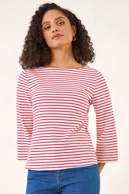 Roman Red Stripe Print Boat Neck Top - 16 Image 2