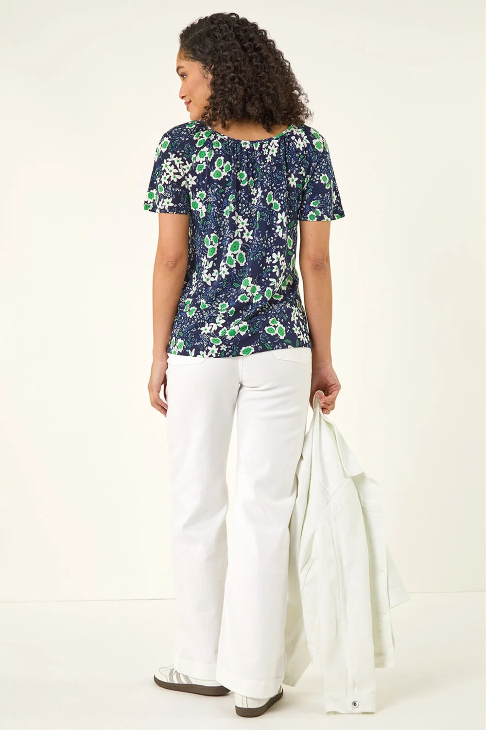 Roman Green Floral Gathered V-Neck Top - 18 Image 3