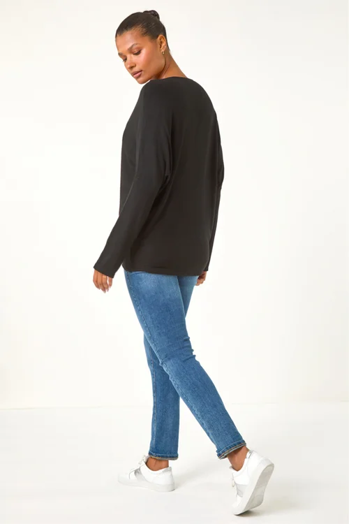 Roman Black Embellished Snowflake Stretch Top - M Image 3