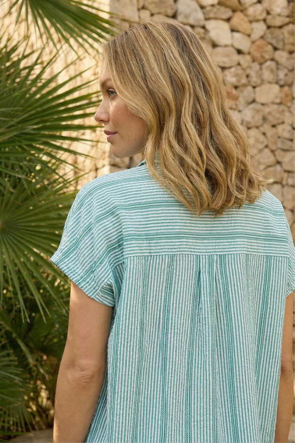 Roman Sage Stripe Pleated Neck Top - 18 Image 4