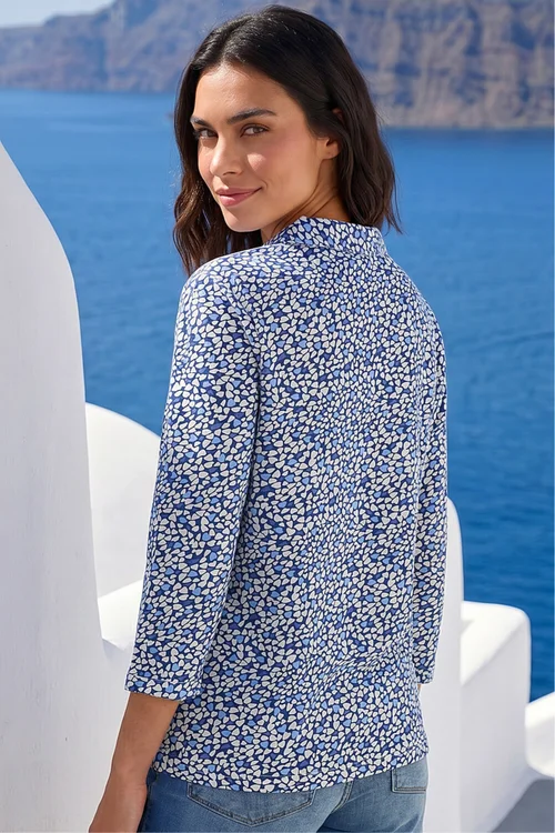 Roman Blue Heart Print Collared Top - 16 Image 3