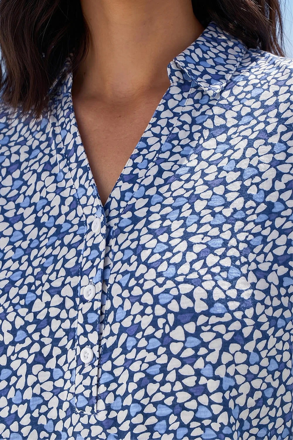 Roman Blue Heart Print Collared Top - 16 Image 4