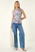 Roman Pink Floral Print Mesh Stretch Top - 12 Image 2