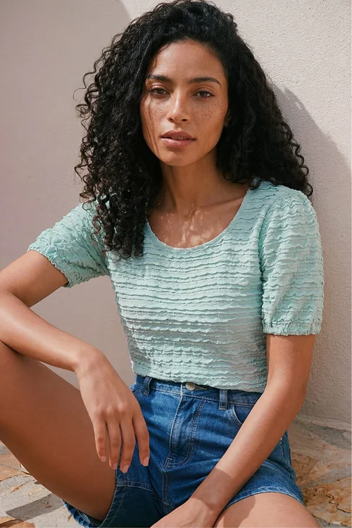 Roman Blue Textured Jersey Stretch Top - 14 Image 1