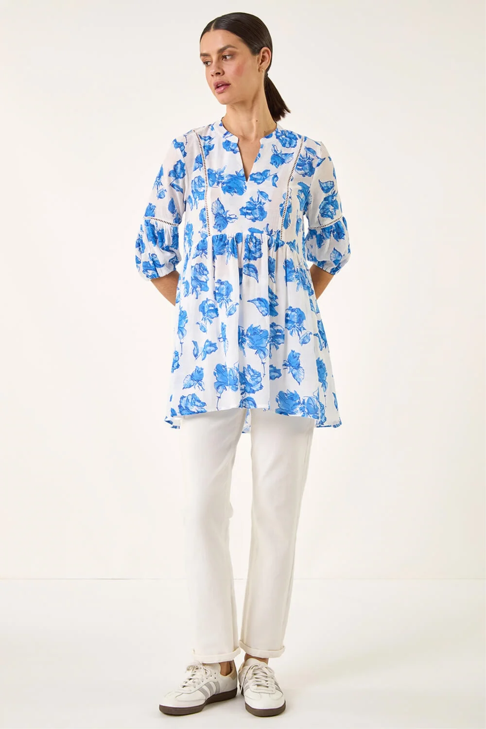 Roman Blue Floral Print Tunic Top - 20 Image 2