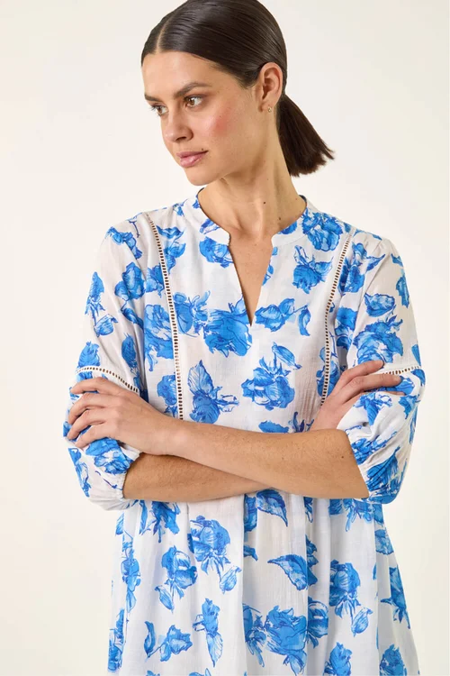 Roman Blue Floral Print Tunic Top - 20 Image 1