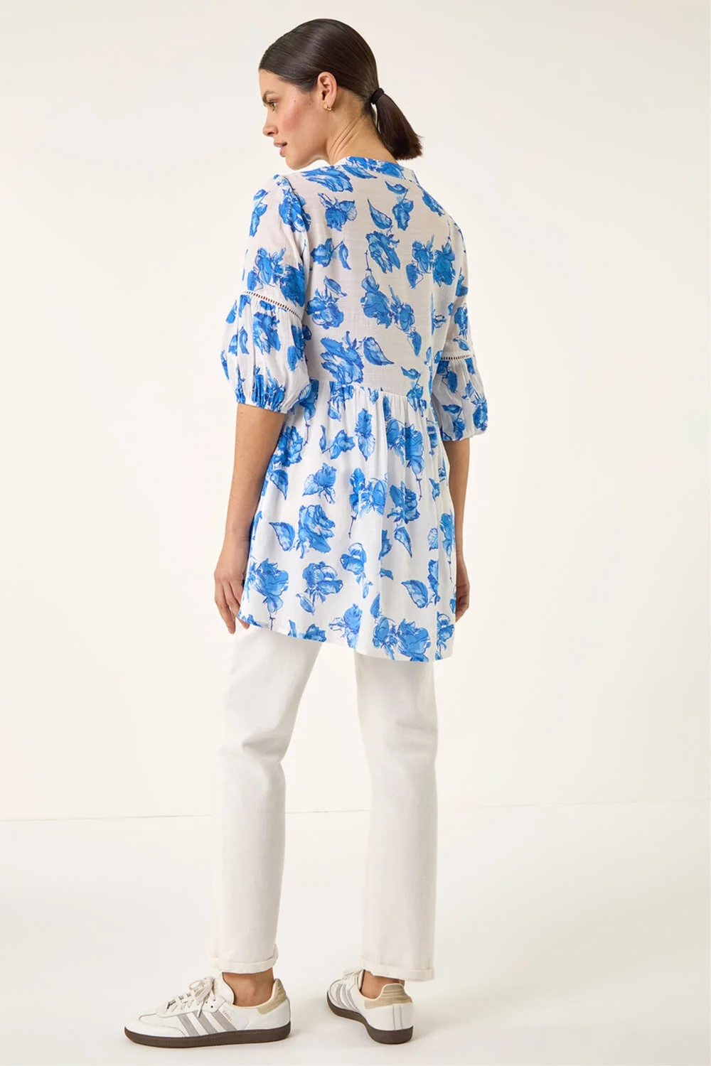 Roman Blue Floral Print Tunic Top - 20 Image 3