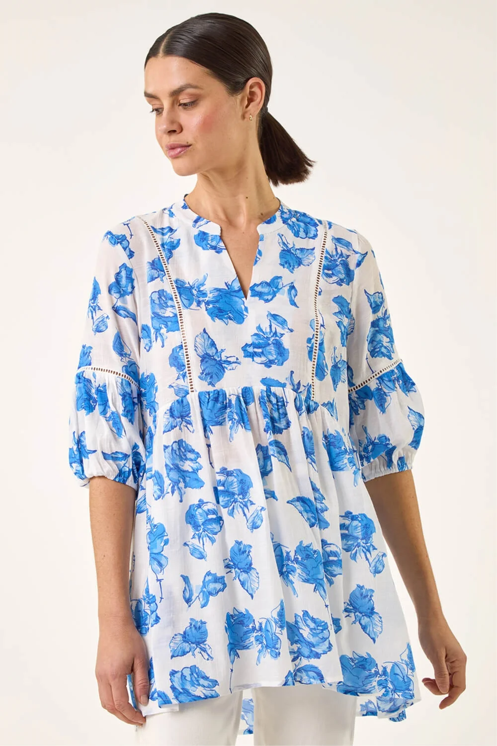 Roman Blue Floral Print Tunic Top - 20 Image 4