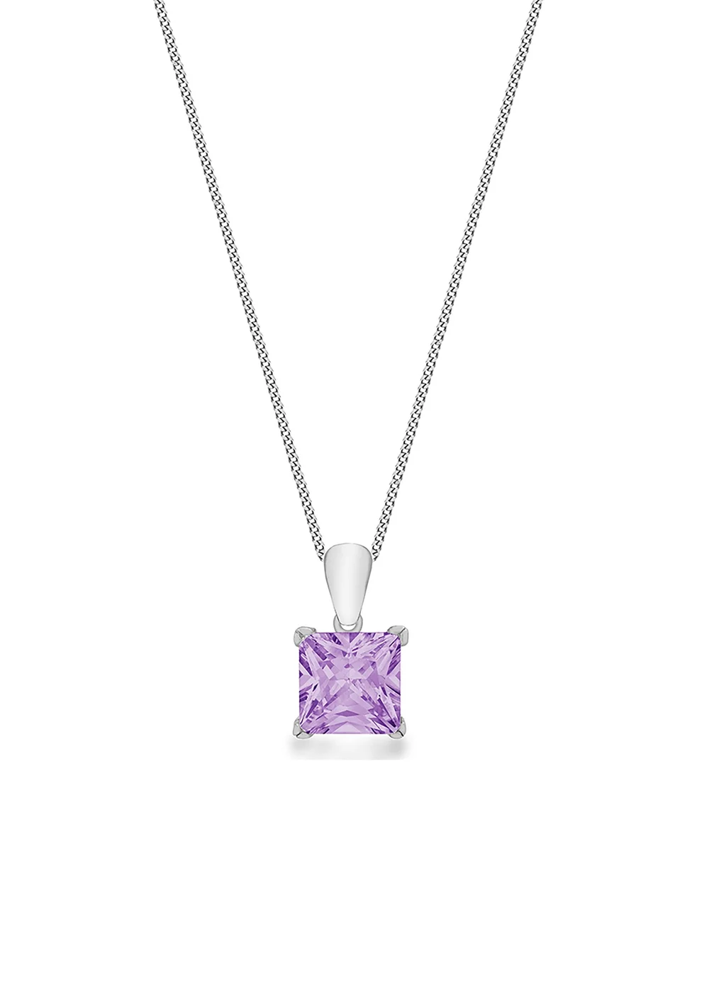 Golden Moments Sterling Silver Purple Princess Cut CZ Pendant on Chain - One Size Image 1