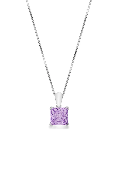 Golden Moments Sterling Silver Purple Princess Cut CZ Pendant on Chain - One Size Image 1