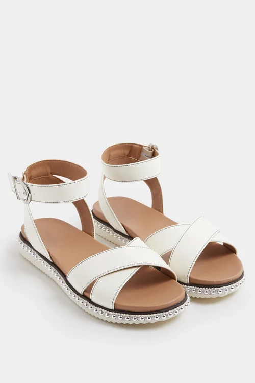 Yours Curve White Cross Over Strap Sandals In Wide E Fit - 6 Wide Image 3