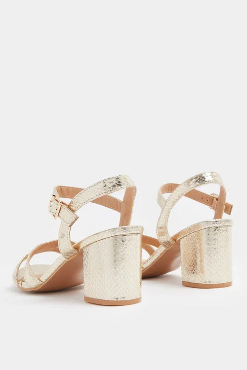 Yours Curve Gold Faux Leather Mid Block Heel Sandals In Wide E Fit - 5 Wide Image 4