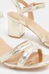 Yours Curve Gold Faux Leather Mid Block Heel Sandals In Wide E Fit - 5 Wide Image 5