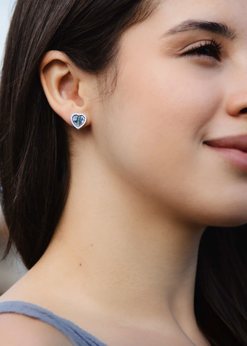 Golden Moments Sterling Silver Rhodium Plated Paua Shell And CZ Heart Stud Earrings - One Size Image 3
