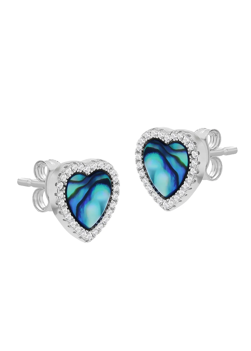 Golden Moments Sterling Silver Rhodium Plated Paua Shell And CZ Heart Stud Earrings - One Size Image 1