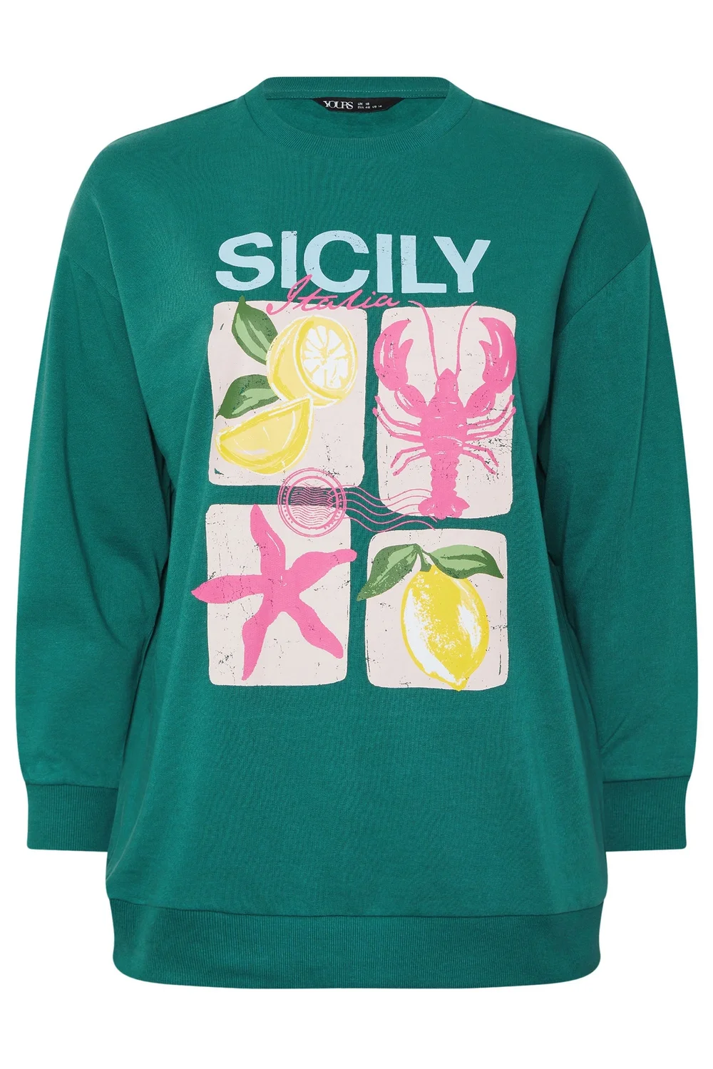 Yours Curve Teal Green 'Sicily' Slogan Sweatshirt - 16 Image 5