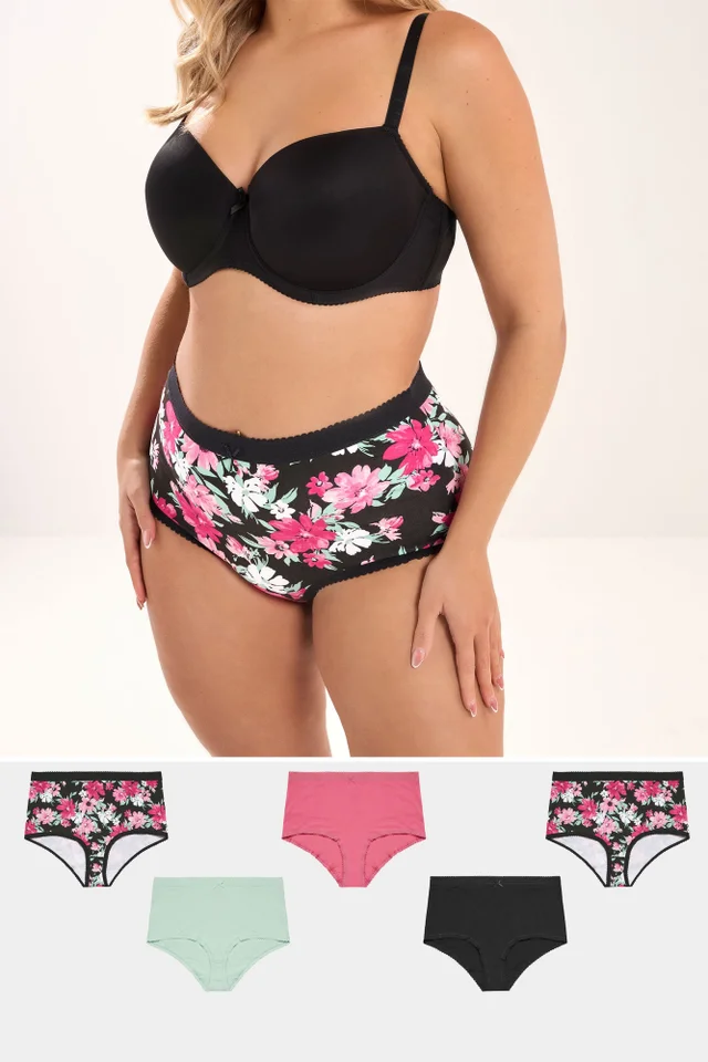 Yours Curve 5 Pack Black Floral Print Full Briefs
