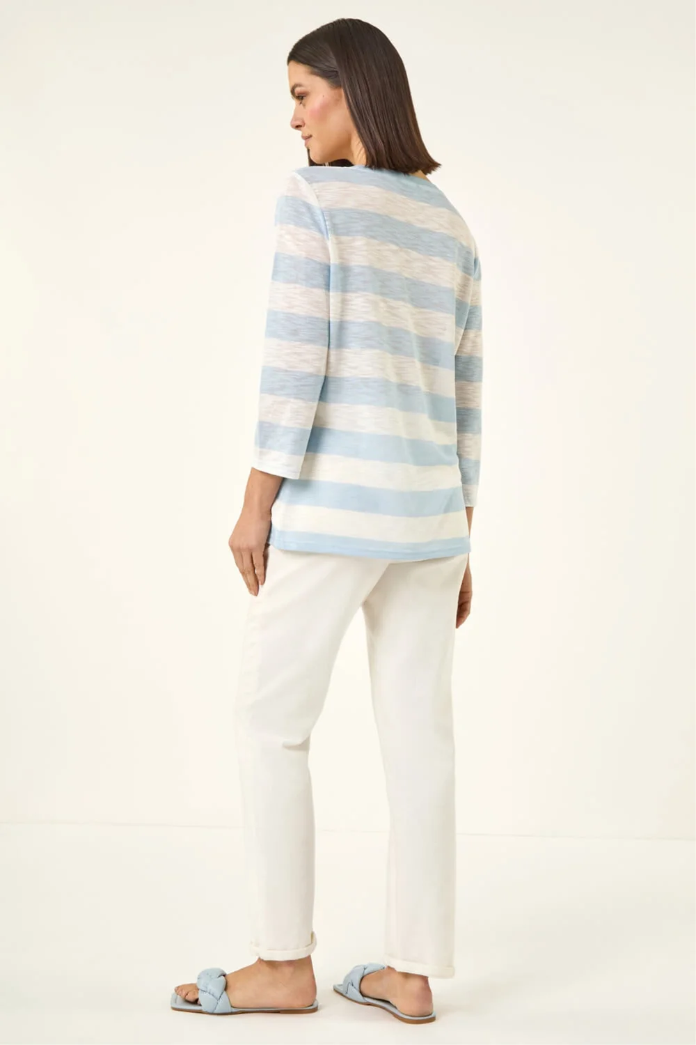 Roman Blue Embellished Stripe Stretch Top - 12 Image 3