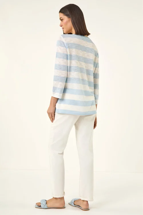 Roman Blue Embellished Stripe Stretch Top - 12 Image 3