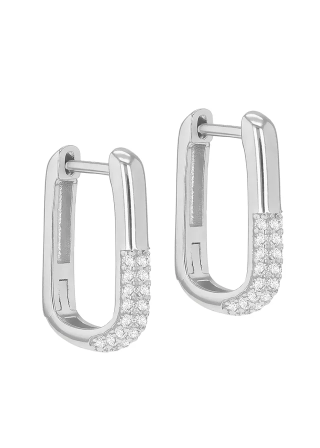 Golden Moments Sterling Silver Rhodium Plated CZ Creole Earrings