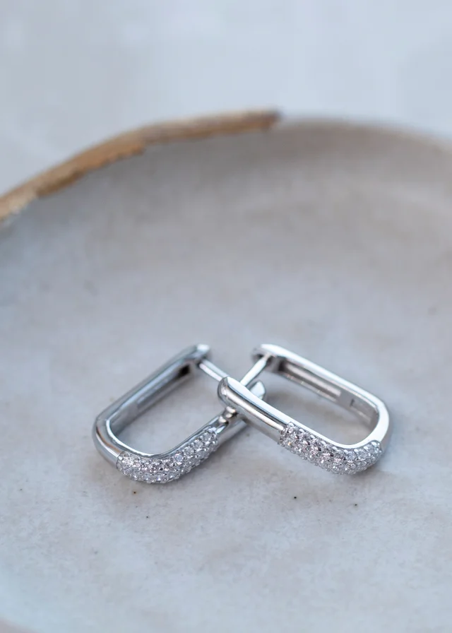 Golden Moments Sterling Silver Rhodium Plated CZ Creole Earrings