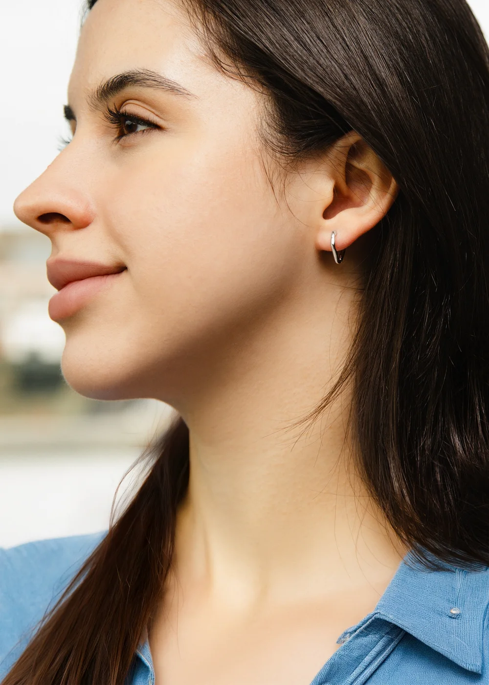 Golden Moments Sterling Silver Rhodium Plated Organic Creole Earrings - One Size Image 3